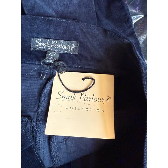 Smak Parlour Navy with Red Stripe Fine Corduroy Wide Leg Pants XS NWT - Picture 5 of 5